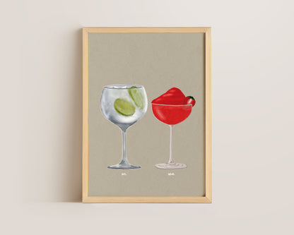 Gin & Tonic & Frozen Strawberry Daiquiri Print