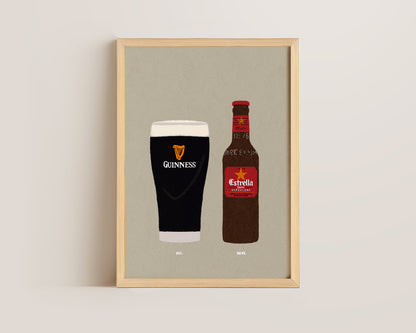 Guinness & Estrella Bottle Print