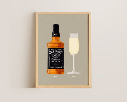 Jack Daniel's & Prosecco Glass Print