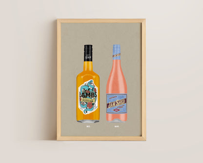 Lambs Spiced Rum & Jam Shed Rose Print