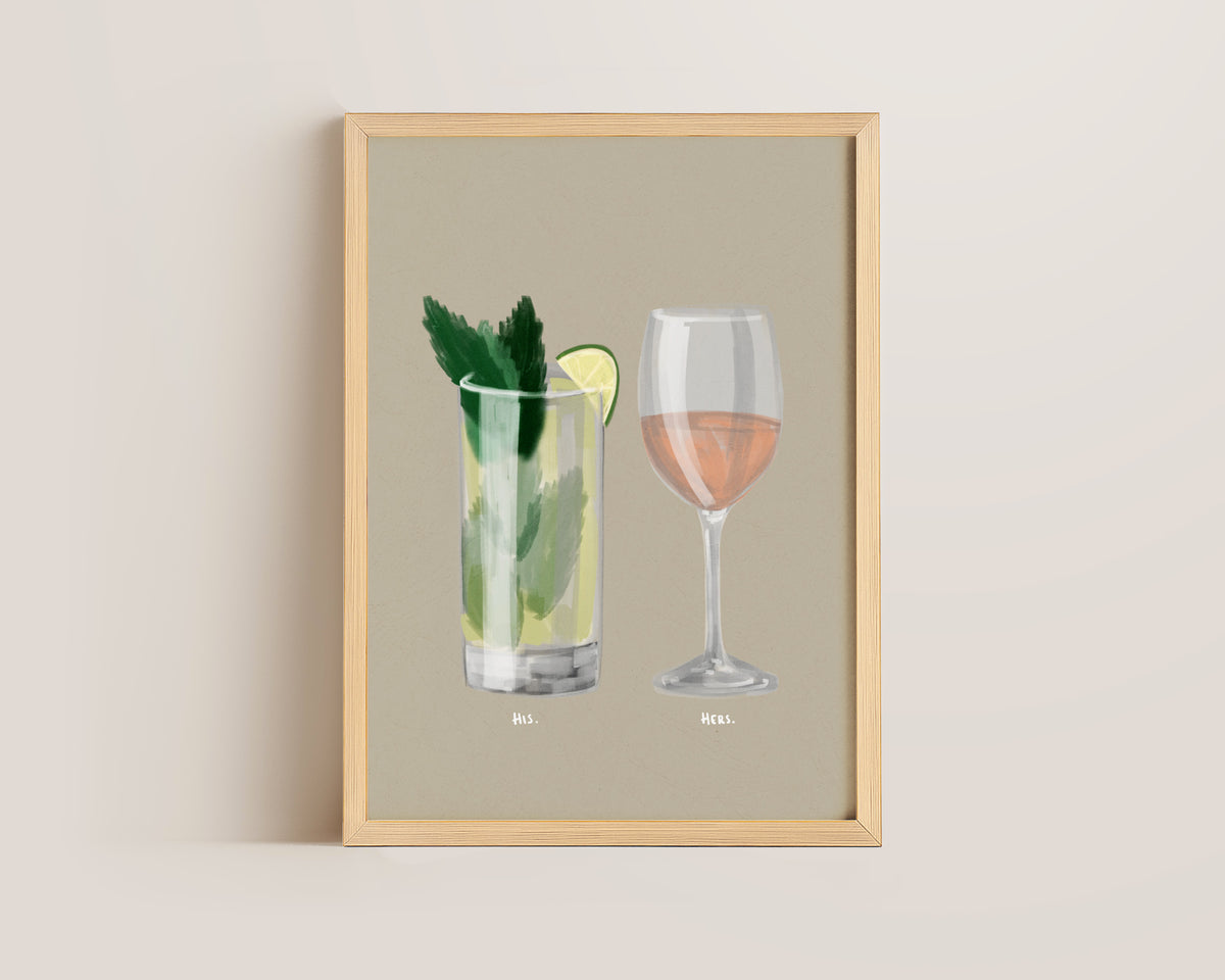 Mojito & Rose Wine Couples Drink Print