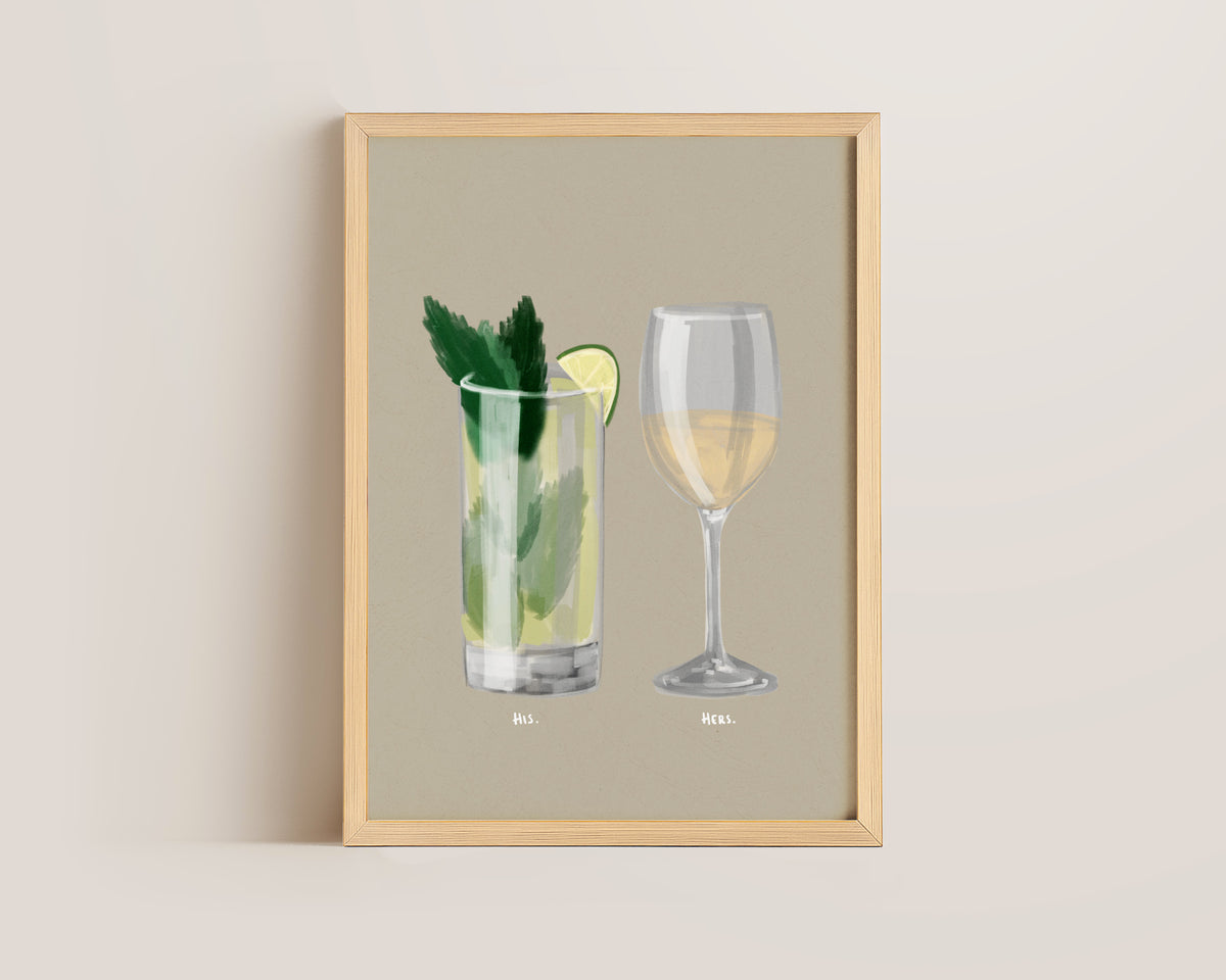 Mojito & White Wine Couples Drink Print