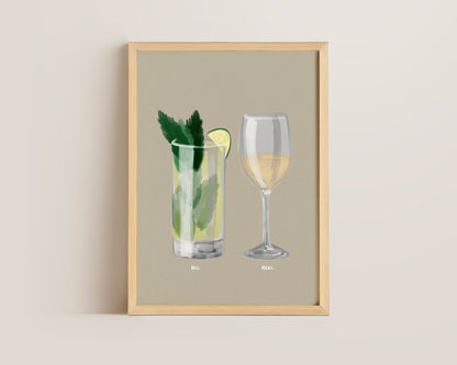 Mojito & White Wine Couples Drink Print