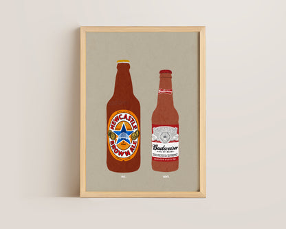 Newcastle Brown Ale & Budweiser Print