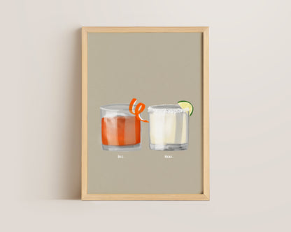 Old Fashioned & Margarita Couples Drink Print