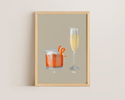 Old Fashioned & Prosecco Couples Drink Print