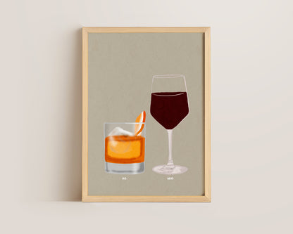 Old Fashioned & Red Wine Print