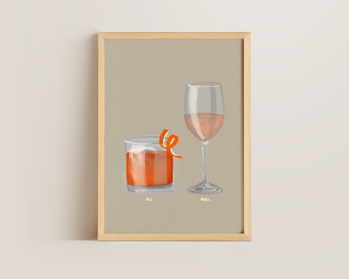 Old Fashioned & Rose Wine Couples Drink Print