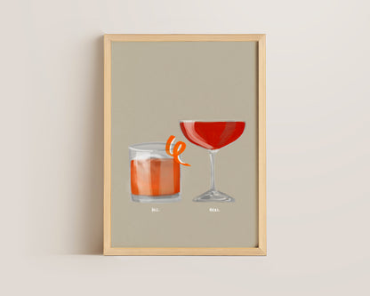 Old Fashioned & Strawberry Daiquiri Couples Drink Print