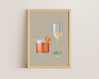 Old Fashioned & White Wine Couples Drink Print