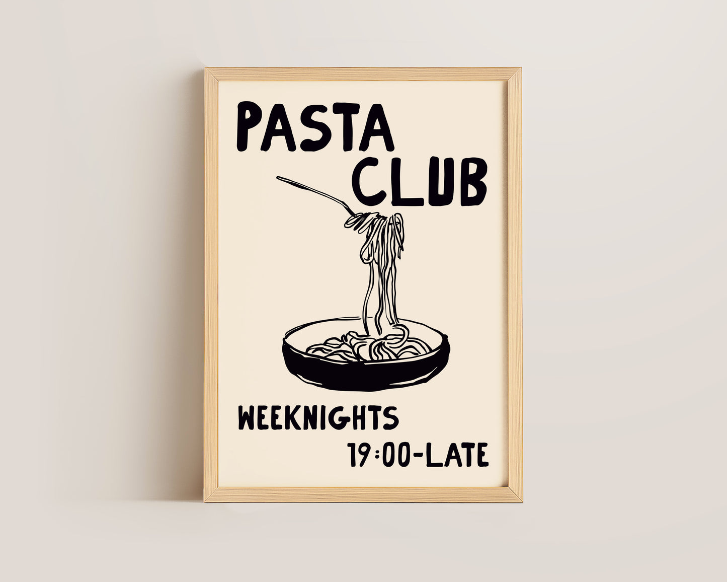 Pasta Club Black Wall Art Print