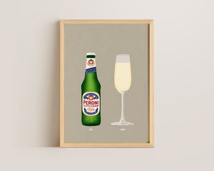Peroni Bottle & Champagne Print