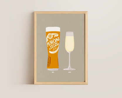 Peroni & Prosecco Glass Print