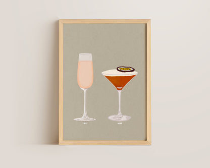 Pink Prosecco Glass & Pornstar Martini Print