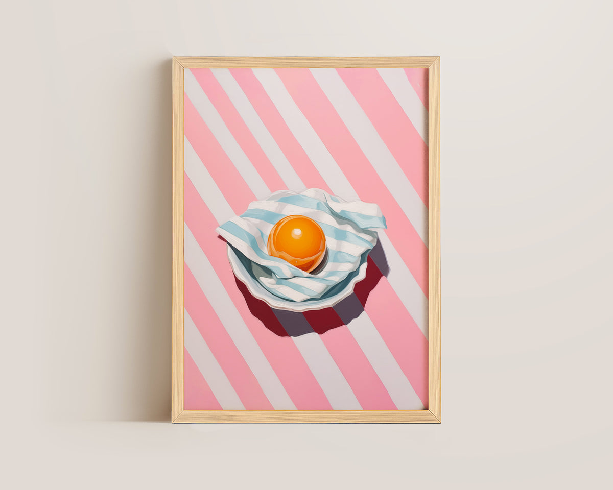 Pink Striped Egg Wall Art Print