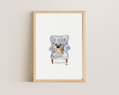 Pug in Chair Print