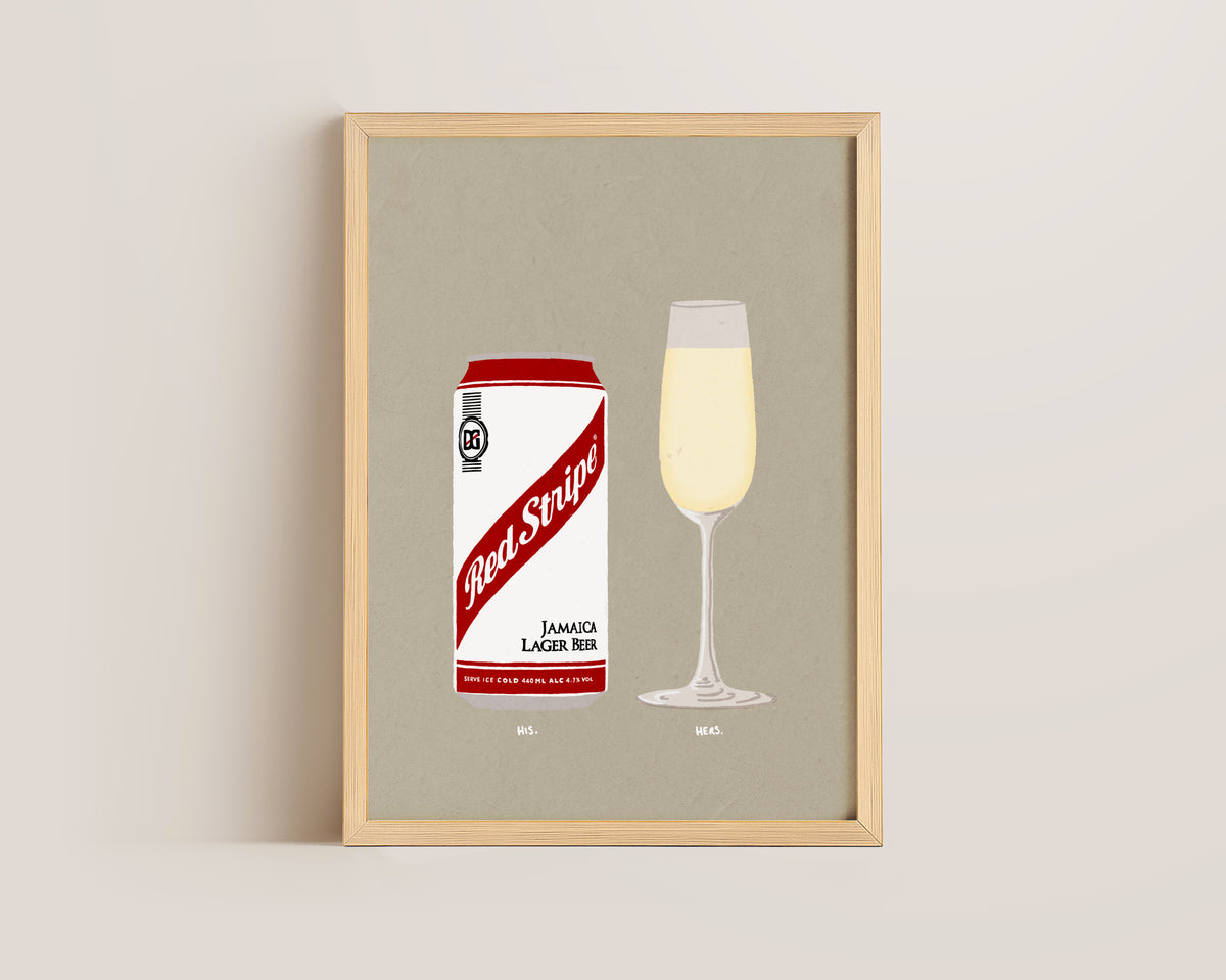 Red Stripe & Prosecco Glass Print