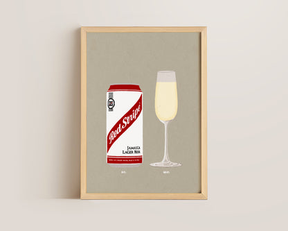 Red Stripe & Prosecco Glass Print