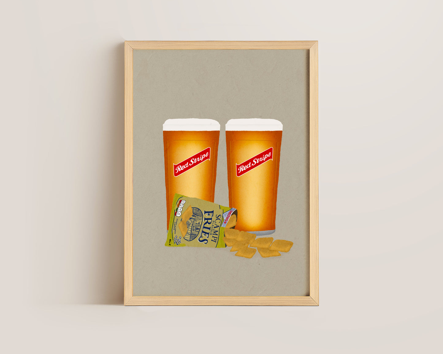 Red Stripe & Scampi Fries Print