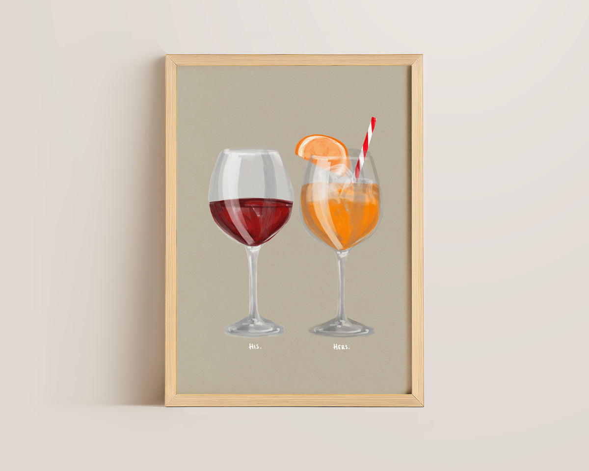 Red Wine & Aperol Spritz Couples Drink Print