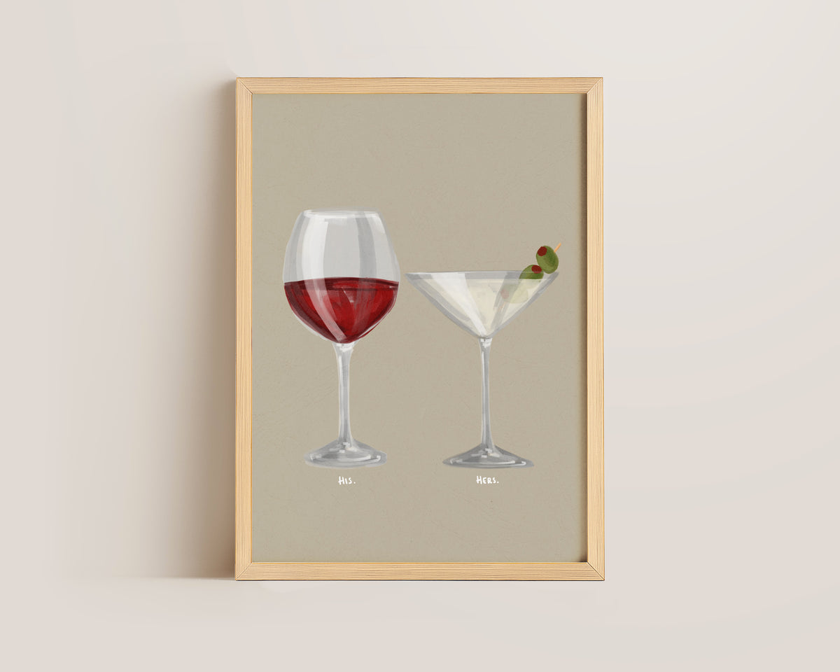 Red Wine & Dirty Martini Couples Drink Print
