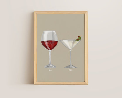 Red Wine & Dirty Martini Couples Drink Print