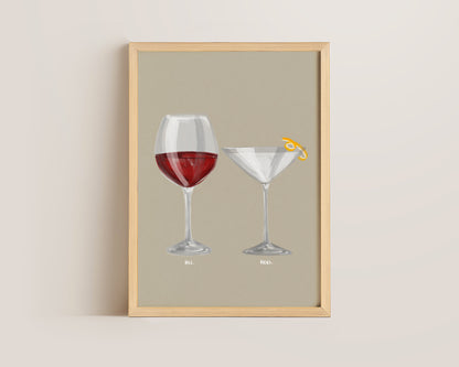 Red Wine & Dry Martini Couples Drink Print
