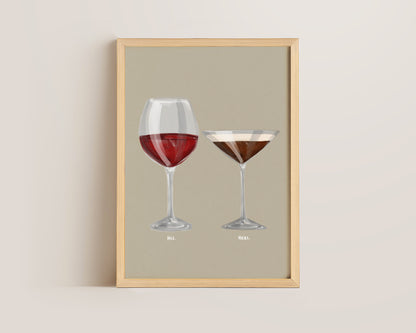 Red Wine & Espresso Martini Couples Drink Print