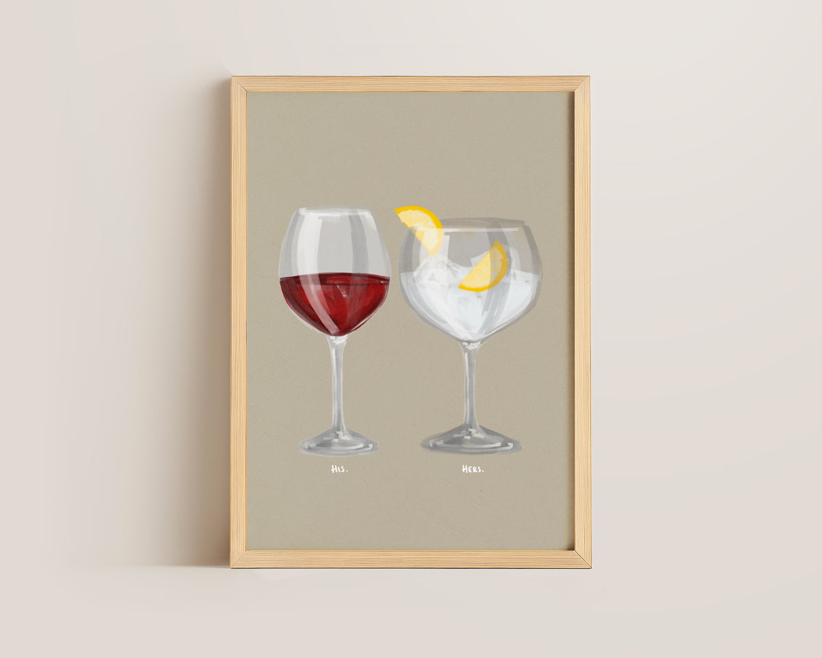 Red Wine & G&T Couples Drink Print