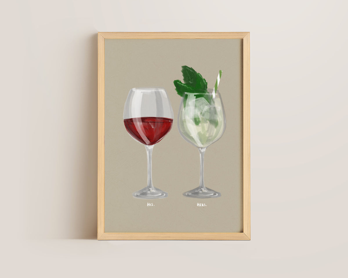 Red Wine & Hugo Spritz Couples Drink Print