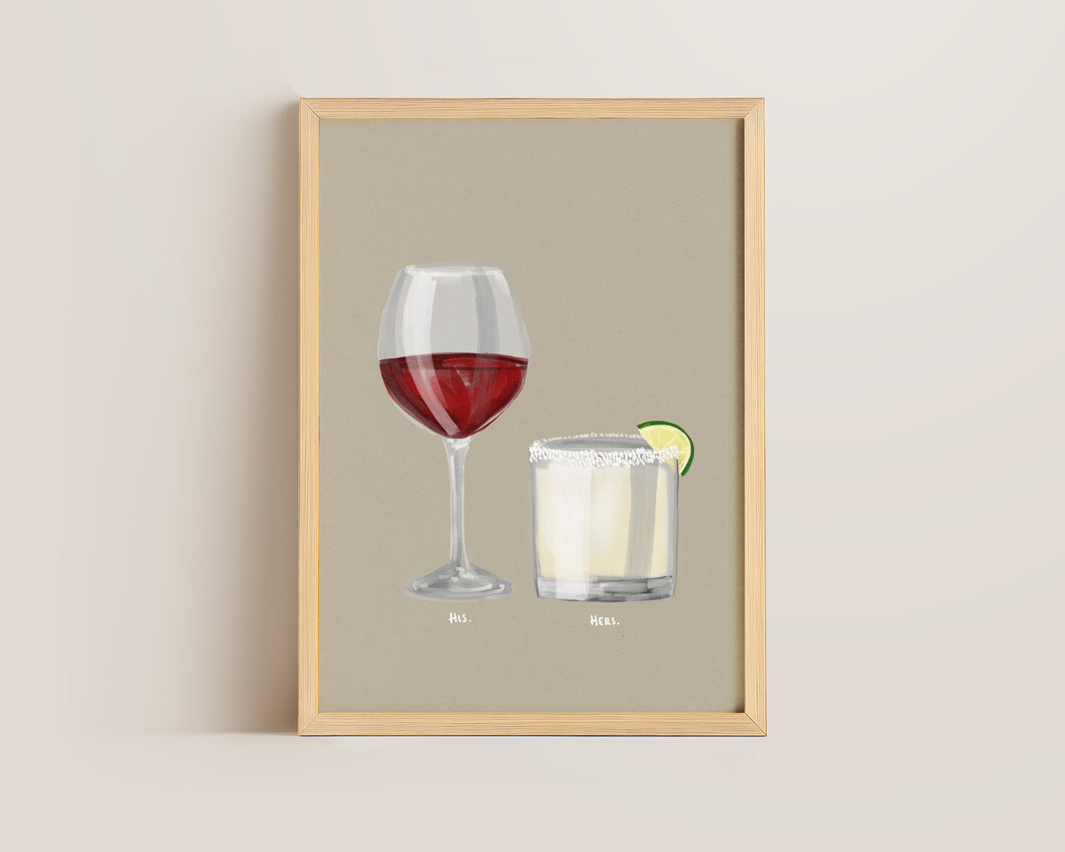 Red Wine & Margarita Couples Drink Print