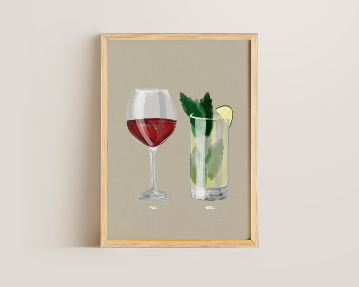 Red Wine & Mojito Couples Drink Print