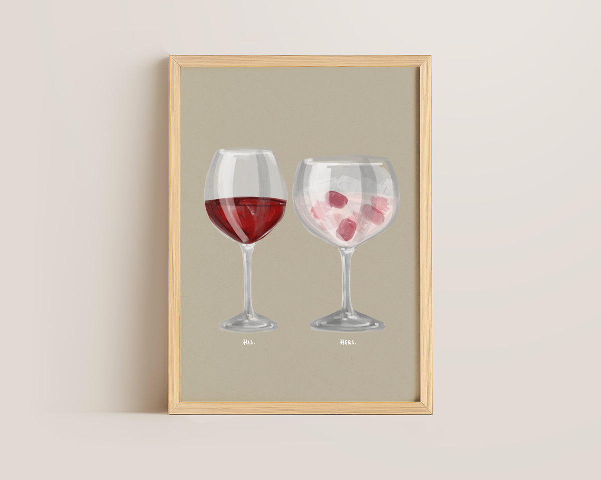 Red Wine & Pink Gin Couples Drink Print