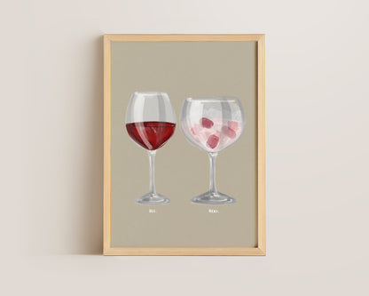 Red Wine & Pink Gin Couples Drink Print