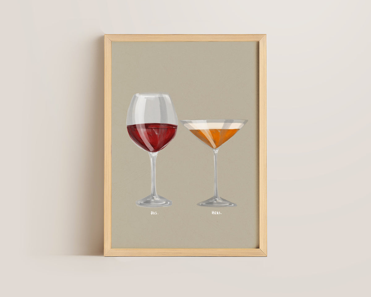 Red Wine & Pornstar Martini Couples Drink Print
