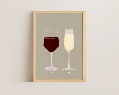 Red Wine & Prosecco Glass Print