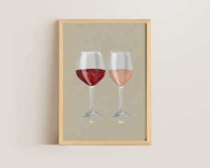 Red Wine & Rose Wine Couples Drink Print