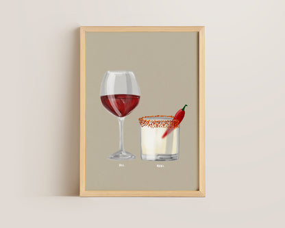 Red Wine & Spicy Margarita Couples Drink Print