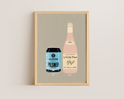 Salcombe Pilsner & Chicken Wine Print