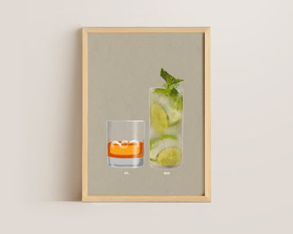 Whisky On The Rocks & Mojito Print