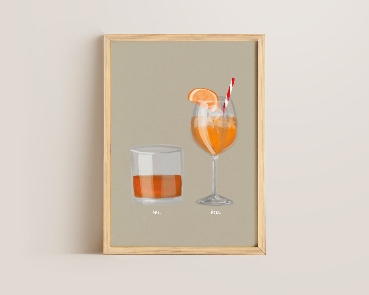 Whisky & Aperol Spritz Couples Drink Print