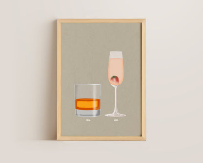 Whisky & Pink Prosecco Glass Print