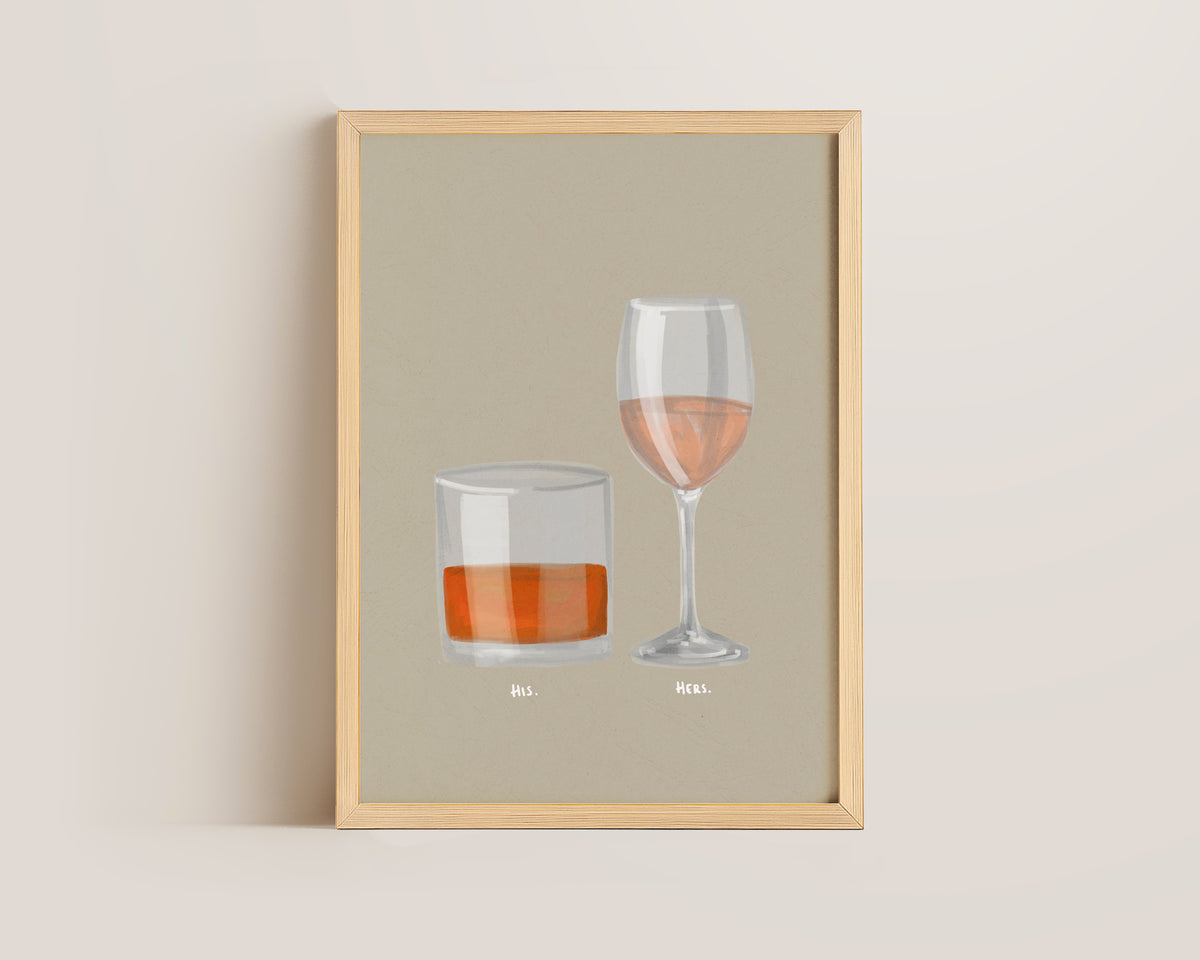 Whisky & Rose Wine Couples Drink Print