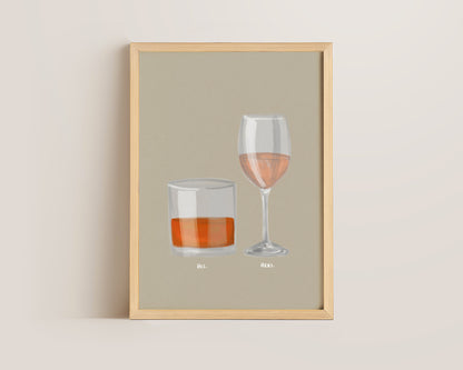 Whisky & Rose Wine Couples Drink Print