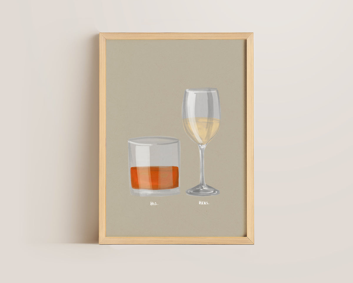 Whisky & White Wine Couples Drink Print