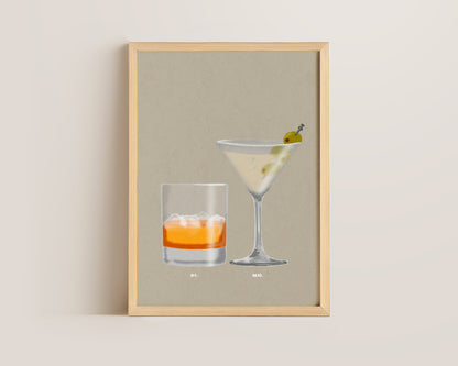 Whisky On The Rocks & Dirty Martini Print