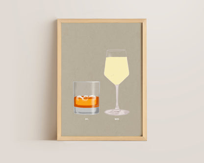 Whisky On The Rocks & White Wine Print
