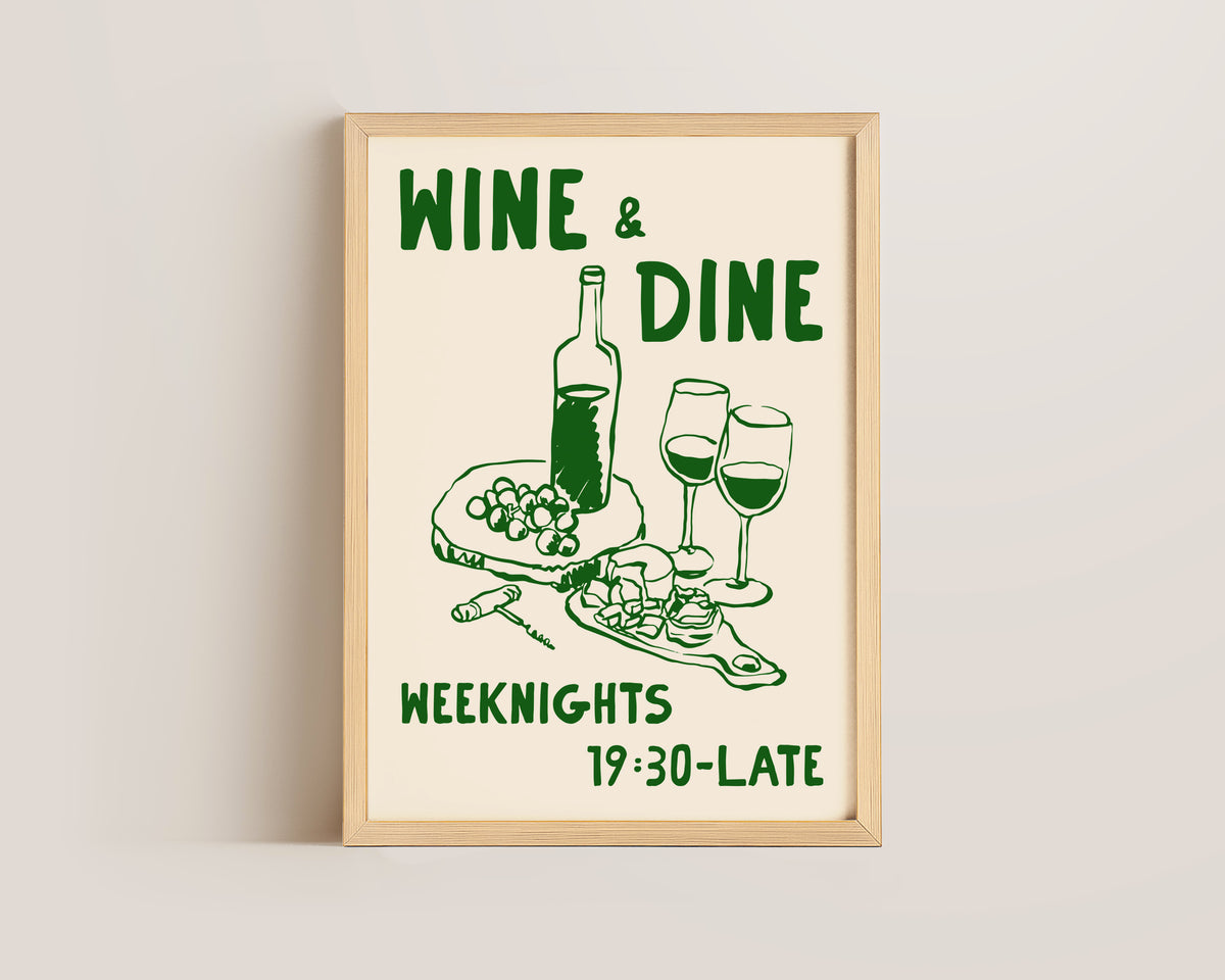 Wine & Dine In Green Print
