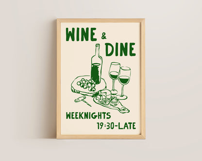 Wine & Dine In Green Print
