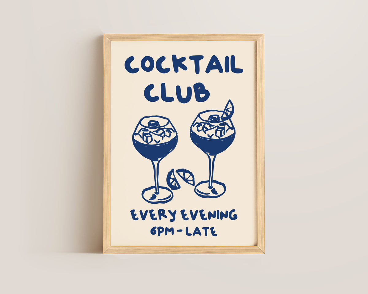 Cocktail Club In Blue Wall Art Print